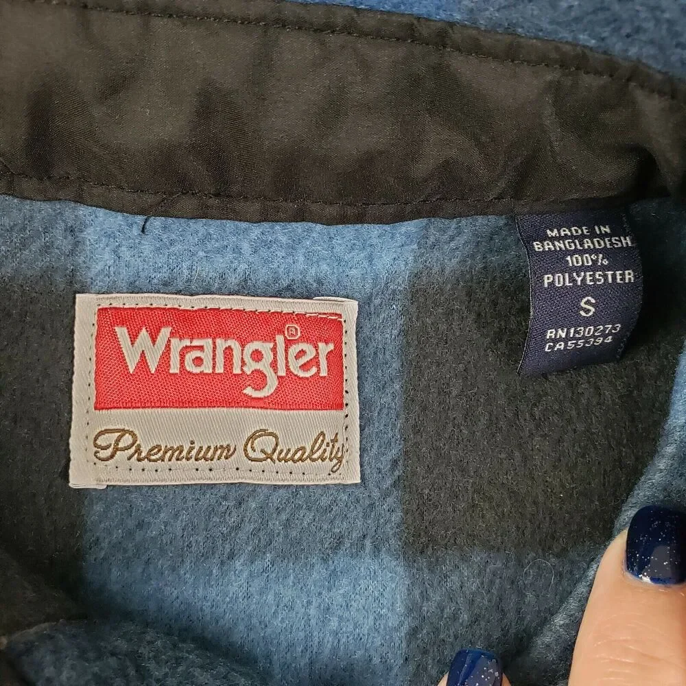 Wrangler Mens Blue Black Long Sleeves Button Front Collared‎ Shacket Size Small